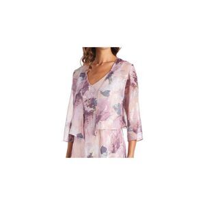 R&M RICHARDS Womens Pink Sheer Metallic 3/4 Sleeve Bolero Jacket Petites 4